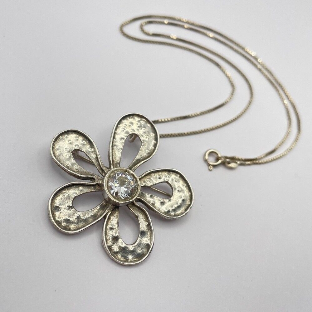 Silpada I1540 Sterling Silver Convertible Flower Pendant Brooch CZ Center